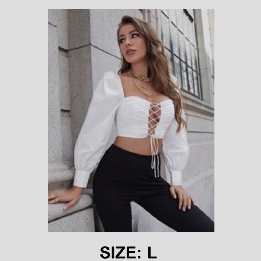 Shein white lace up crop top